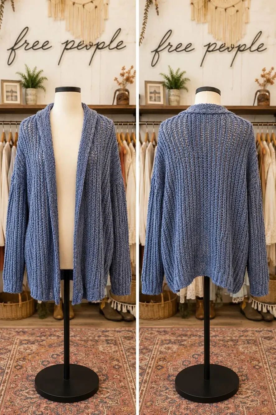 Free People Open Front Chunky Knit Pocket Cardigan Blue Women’s Small